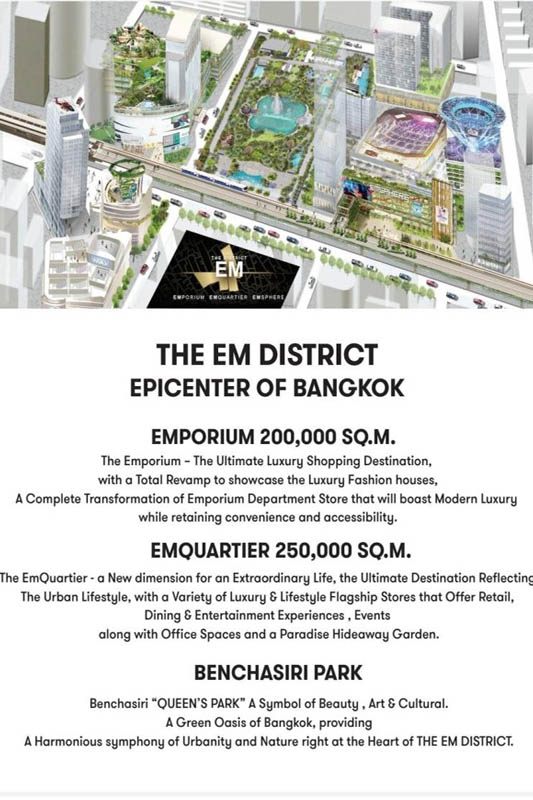 एमक्वार्टियर और एम्पोरियम बैंकॉक लक्जरी शॉपिंग कॉम्प्लेक्स बाहरी आधुनिक वास्तुकला के साथ